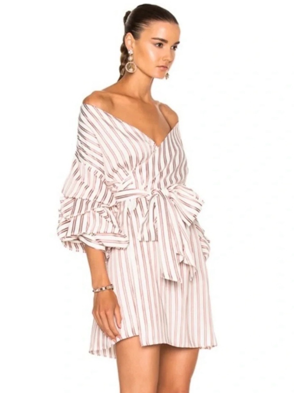 ALEXIS Maren Stripped Ruffle Puff Sleeve Bow Wrap Dress